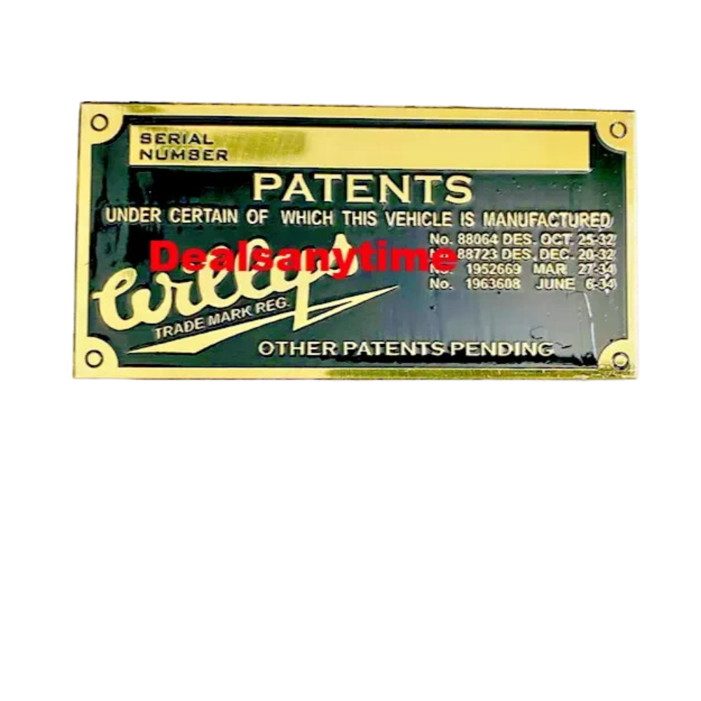 Fits Jeeps Willys Data Patents Plate