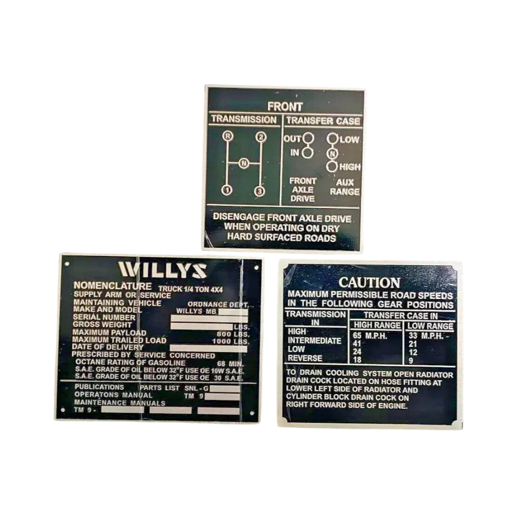 FITS Jeeps Willys Ford CJ2A CJ3A CJ3 Aluminum Black Dash Data Plate Set Of 3