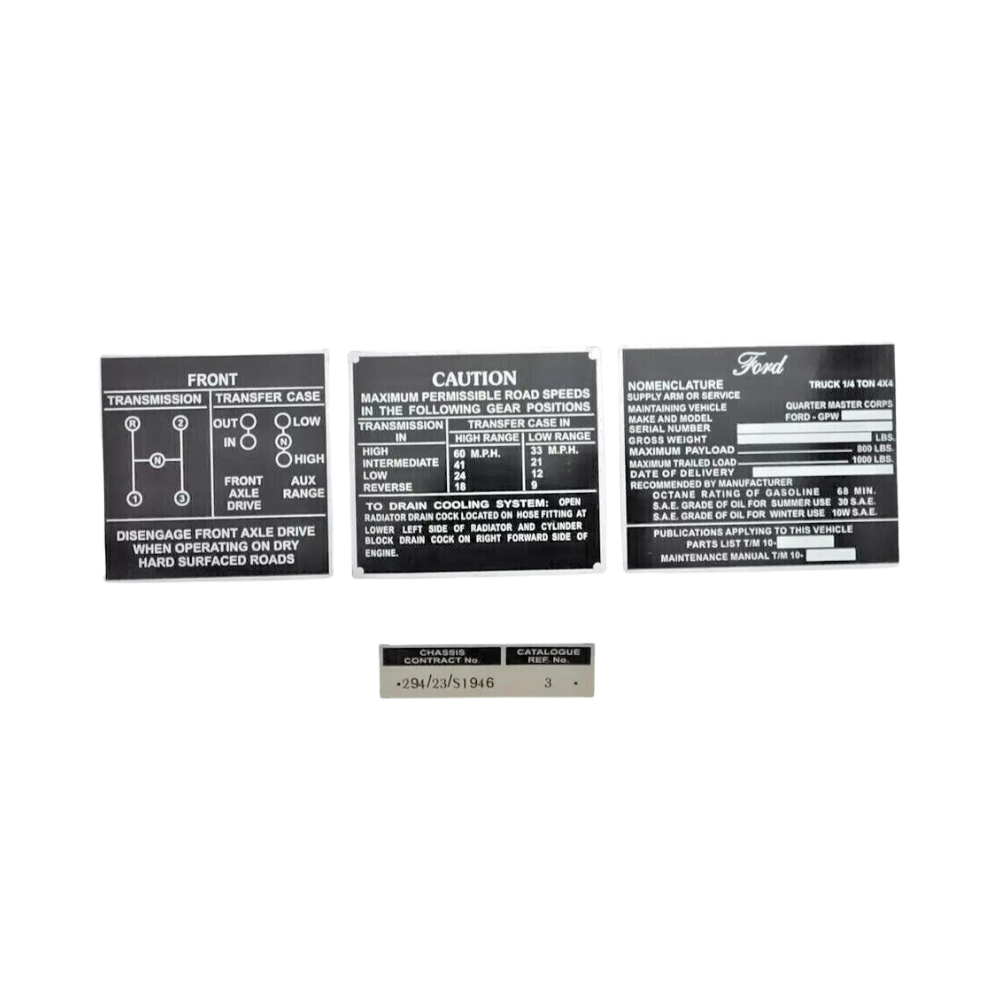 Fits Jeeps Willys Ford CJ2A CJ3A CJ3 Dash Data Plate Aluminum Black Set Of 4