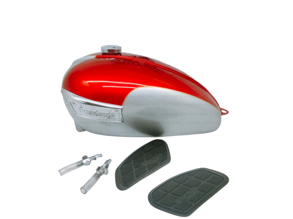 Gas Tank For Triumph T120 In Cherry & Silver Paint With Cap & Fuel Tap +Kneed